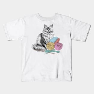 cat with yarns Kids T-Shirt